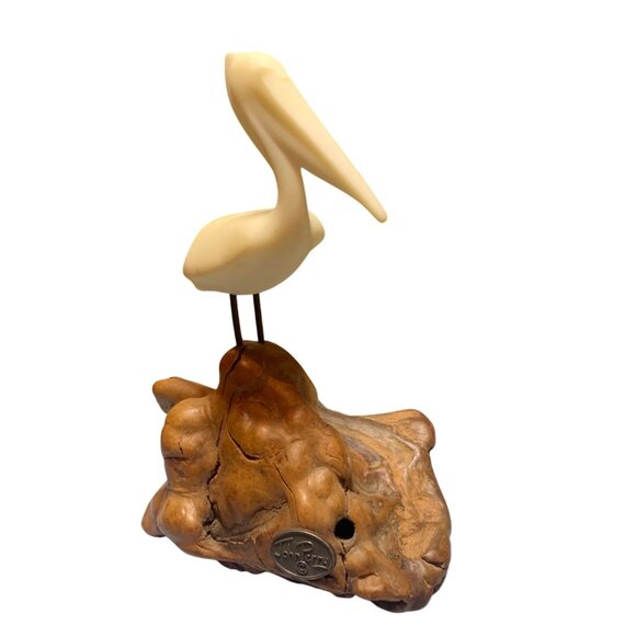 John Perry Ivory Pelican Sculpture On Burlwood Base Coastal Decor Nautical Accen - Picture 2 of 10
